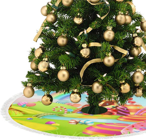 Kuziee Christmas Tree Skirt Xmas Tree Ornament ?Spring Sweet Candy LanSd Cartoon Easter Xmas Party Decoration Tassels Supplies Christmas Tree Base...