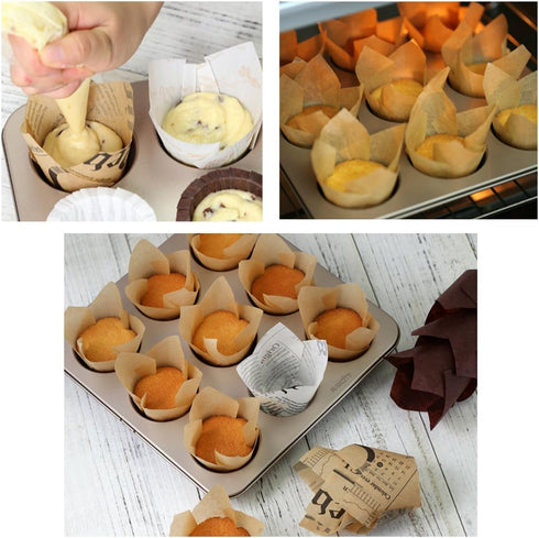 180 Pieces of Tulip Baking Paper Cups Cupcake Muffin Liners Pans Wrappers in 3 Colors, White, Natural, Brown...