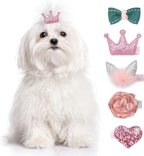 WWW Small Dog Hair Clips 5 Pcs Cat Dog Hair Bows Girls Puppies Hair Barrettes Cute Bow Flower Crown Hairpin Head Flower Hair Pins Cat Puppy Party ...