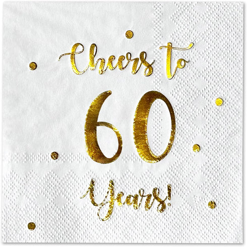 Cheers to 60 Years Cocktail Napkins | Happy 60th Birthday Decorations for Men and Women and Wedding Anniversary Party Decorations | 50-Pack 3-Ply ...