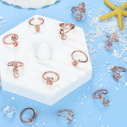HAIAISO 12PCS Adjustable Toe Rings for Women Gold Silver Open African Toe Rings Summer Beach Foot Jewelry Set...