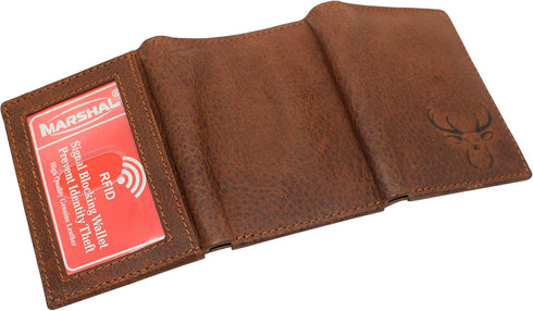 MARSHAL Deer Men's RFID Blocking Real Leather Bifold Trifold Wallet (Trifold)...