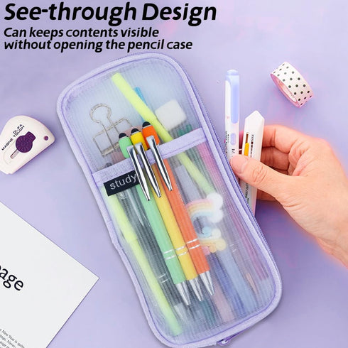 Pencil Case, Pencil Pouch, Pencil Bag, Mesh Pencil Case, Clear Pencil Case With Zipper, Large Capacity Cosmetics Bag, Organizer Box for Adult, Aes...