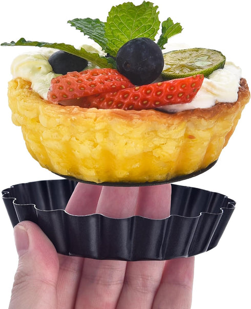 DATANYA 8 Pack Mini Tart Pans 4 Inch with Removable Bottom Round Nonstick Quiche Pan, Heavy Duty Fluted Side for Pies, Mousse Cakes, Dessert Bakin...