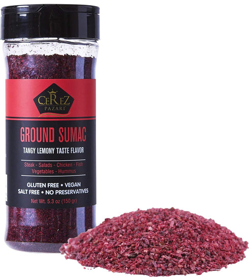 Cerez Pazari Sumac Spice Powder, Turkish Sumac Seasoning, Tangy Lemony Flavor, Middle Eastern And Mediterranean Spices, Gluten-Free, Easy To Use F...