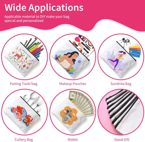 24Pcs Sublimation Blank Canvas Makeup Bags, AMADAILY Bulk Blank DIY Heat Transfer Cosmetic Makeup Bags w/Black Zipper for Bridesmaid Makeup Bag Tr...