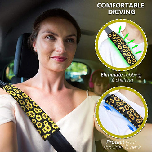 JEOCODY Sunflower Cow Print Seat Belt Shoulder Pad for More Comfortable Driving, Car, Truck, SUV, Airplane,Carmera Backpack Straps 2 Packs...