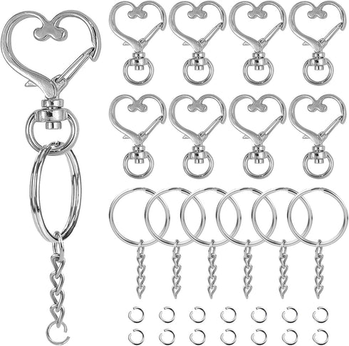 150Pcs Heart-Shaped Swivel Snap Hook Set,Metal Spring Snap Keychain Clip Keychain Hook Lobster Clasp Split Key Rings with Chain&Jump Rings Bulk fo...