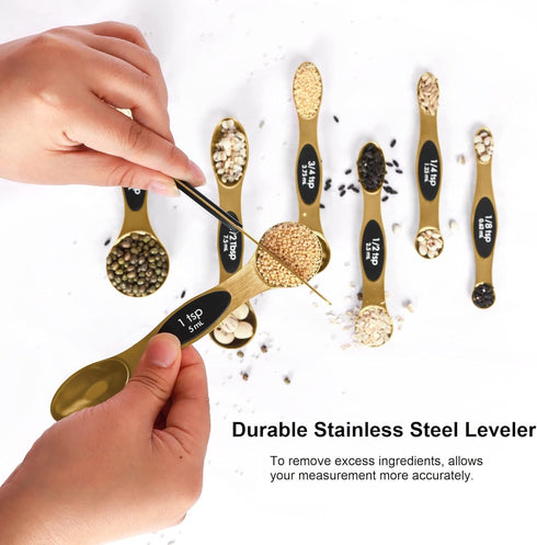 Magnetic Measuring Spoons Set Stainless Steel with Leveler, Stackable Metal Tablespoon Measure Spoon for Baking, Measuring Cups and Spoon Set Kitc...