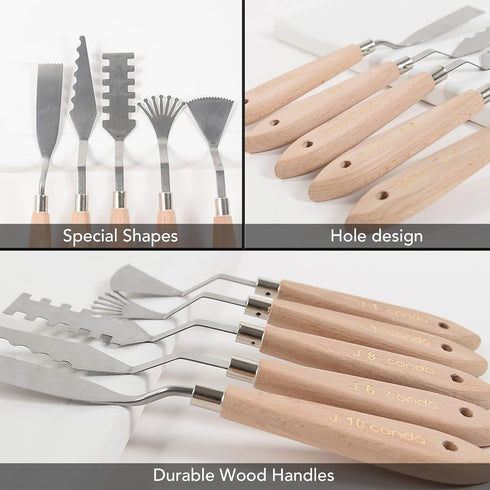 CONDA Palette Knife Set -10Pcs Stainless Steel Spatula Pallet Knife Painting Tools Metal Knives Wood Handle with Different Shapes and Sizes...
