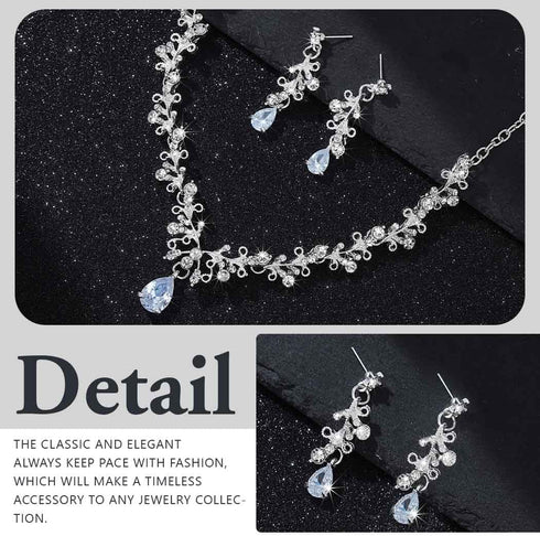 Rhinestone Jewelry Set Silver Sparkly Crystal Prom Necklace Jewelry for Women...