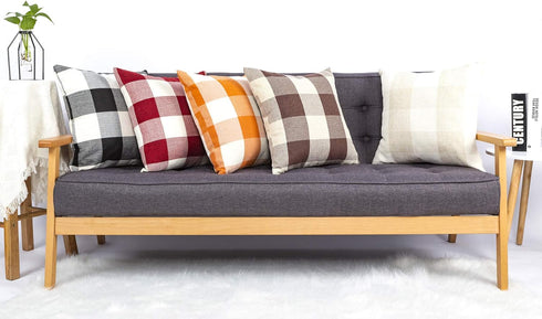 4TH Emotion Set of 2 Farmhouse Buffalo Check Plaid Throw Pillow Covers Cushion Case Polyester Linen for Fall Home Decor Black and White, 12 x 20 I...