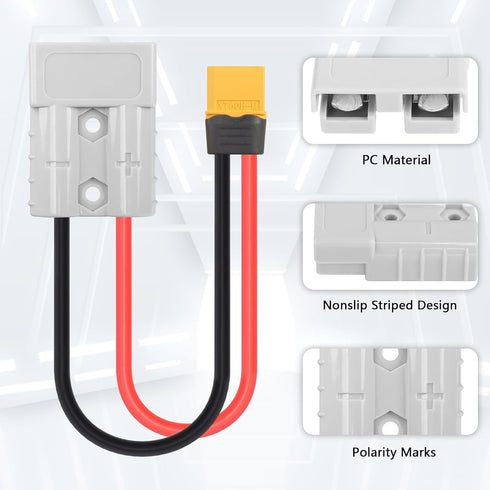 SinLoon 50AMP 600V Battery Adapter Cable 10AWG ADS Plug Connector to XT60 Male Cable 11.8inch (30CM XT60 Male)...