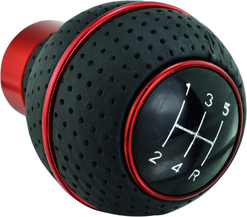 Abfer 5 Speed Shift Knobs Leather Shifter Knob Car Gear Shifting Lever Extension Fit Most Automatic Manual Vehicle (Red Line)...
