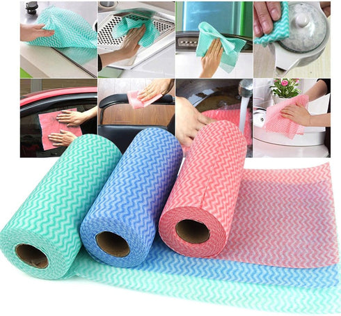 Disposable Cleaning Towel (2 Rolls /100pcs) Paper Towels Multipurpose Fabric OTP Nonwovens Non-Woven Kitchen Disposable Cleaning Nonstick Wiping R...