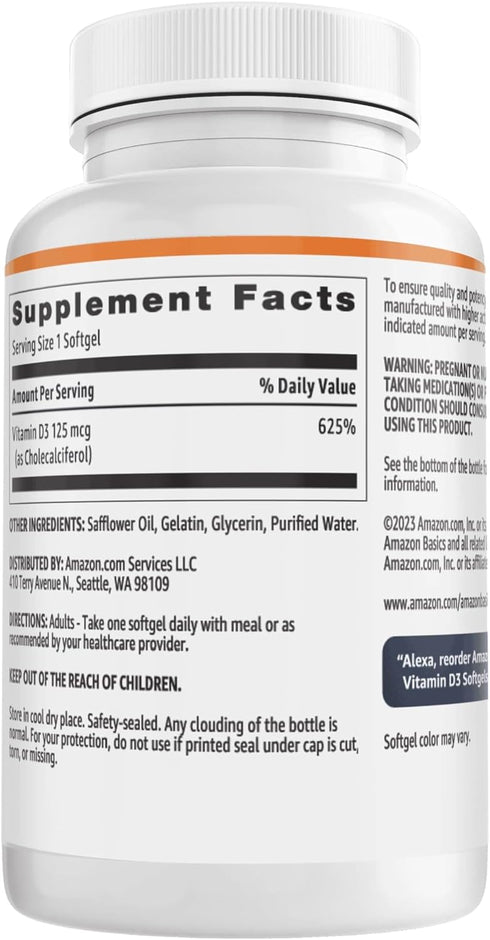 Amazon Basics Vitamin D3 125 mcg, 60 Softgels (1 per serving), Gluten Free...