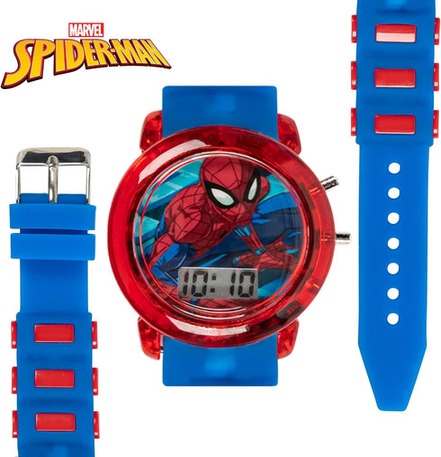 Marvel Spider-Man Kids' LCD Watch – Flashing LED Bullet Band, Digital Time Display, Red & Blue Design, Durable Plastic Case, Adjustable Silicone S...