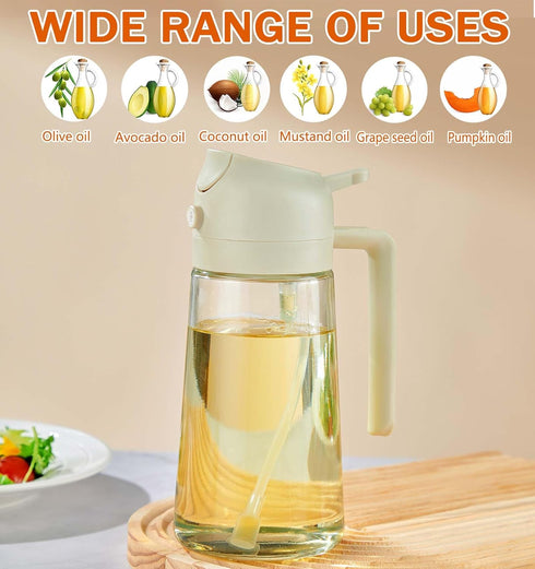 16oz Oil Sprayer for Cooking - 2 in 1 Spray & Pour Olive Oil Dispenser - 470ml Glass Spray Oil Bottle - Kitchen Gadgets (Milk White)...