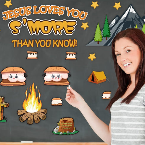 Outus 105 Pieces Jesus Loves You S'More Bulletin Board Set Sunday Decorative School Decorations Religious Bulletin Board for Wall Classroom School...
