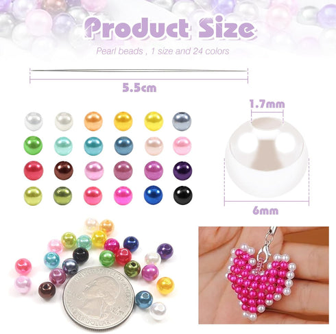 TOAOB 1680pcs Pearl Beads for Jewelry Making 24 Colors Round Pearl Beads with Holes 6mm Loose Spacer Beads for DIY Crafts Necklaces Bracelets and ...