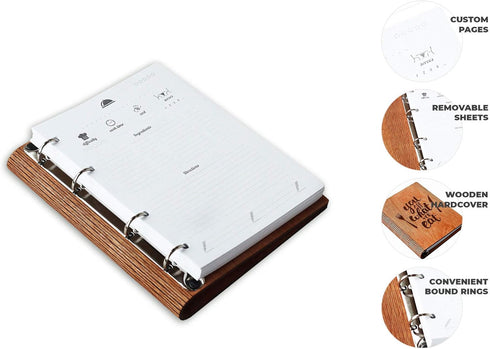 A5 Wooden Blank Recipe Book to Write in (7.5 x 6 inch) - Cook Book with 80 Sheets for Handwritten Recipes - Hardcover Family Kitchen Journal and R...