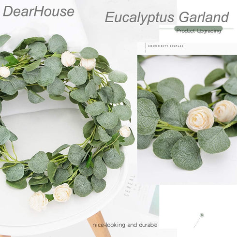 DearHouse 4Pack Artificial Eucalyptus Garland Faux Silk Eucalyptus Leaves Vines Handmade Garland Greenery Wedding Backdrop Arch Wall Decor …...