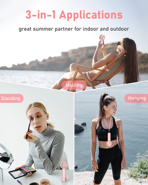 Mini Handheld Fan 4800mAh Battery Portable Fan USB Rechargeable Eyelash Fan 3 Speeds Wind Powerful Makeup Fan Cute Small Fan with Base & Lanyard f...