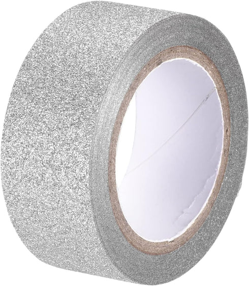 MECCANIXITY 0.6inch x 16.4ft Glitter Tape, Decorative Craft Tape Self Adhesive Stick Silver Tone 1.5cm x 5 M for Scrapbook, DIY Arts, Gift Wrappin...