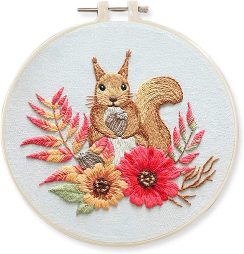 Awesocrafts Embroidery Kit, Squirrel, Animals Plants Flowers Full Range of Embroidery Starter Kits for Beginners Adults Kids DIY Handmade Easy Pat...