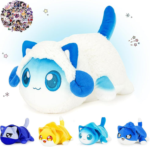 MAI SHU QI WJ® 61-PCS ?9.8-inches Sheep Pierce Cat Plush + 60 Sticke-Meow Cat Plush Collection -100% Polyester Plushie Pillow Embroidered - Cat St...