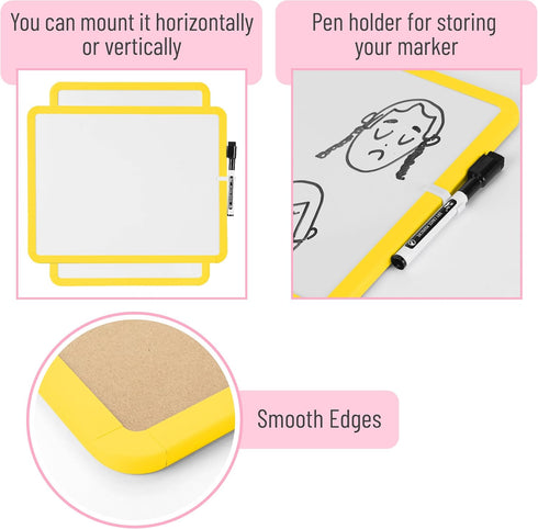 Mr. Pen- Dry Erase Board, 14” x 11” with a Black Dry Erase Marker, Yellow Frame, Small White Board, White Board for Kids, White Board for Students...