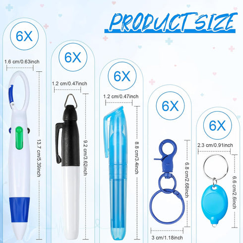 30 Pieces Badge Reel Pen Retractable Shuttle Pens Clip with Mini Highlighter Nurse Pens Neon Marker Pen LED Keychain Flashlight Key Ring Nursing K...