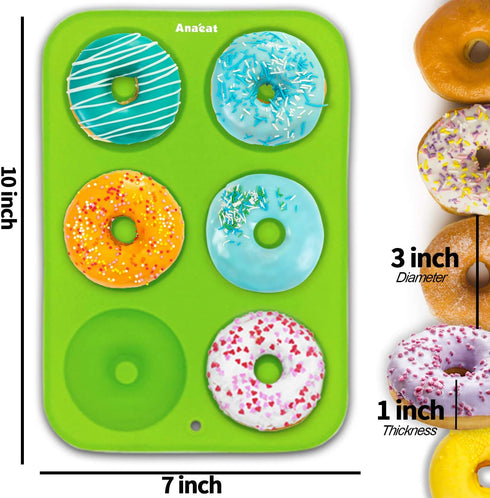 Anaeat 2 Pack Donut Pan Silicone Baking Mold, Just Pop Out! Non-Stick Doughnuts Baking Pans BPA Free for 6 Full-Size Donuts, Muffins, Cake Biscuit...