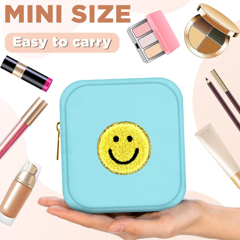 Zubebe 6 Pcs Preppy Patch Cute Makeup Bags Toiletry Bags Skincare Bag Chenille Letter Nylon Bag for Purse Small Zipper Cosmetic Makeup Pouch Prepp...