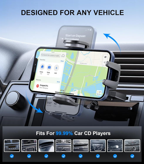 Car Phone Holder, Universal CD Slot Phone Mount, Hands Free Automobile Cell Phone Stand, 360° Adjustable Phone Mount for Car Compatible with All i...