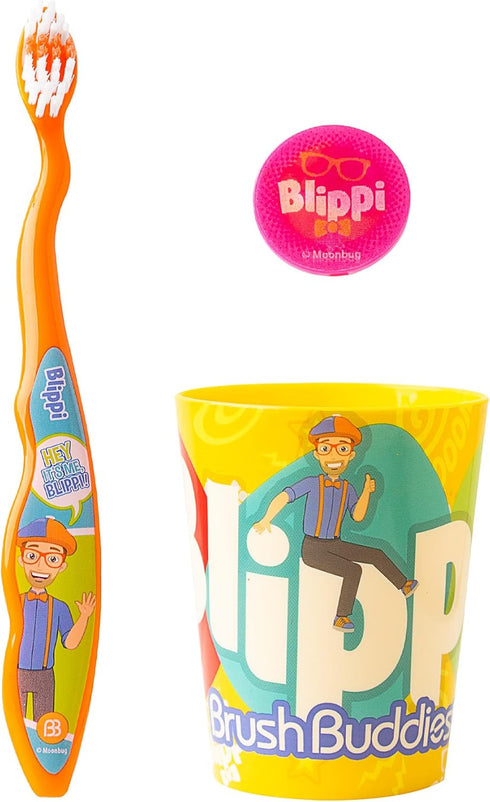 Brush Buddies Blippi Kids Toothbrushes Kit, Manual Toothbrushes for Kids, Toothbrush for Toddlers 2-4 Years, Travel Toothbrush Kit with Cover and ...
