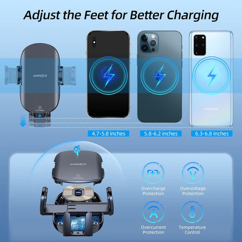 APPS2Car Wireless Car Charger 15W Fast Charging Car Phone Holder Charger Wireless Car Charger Mount for Dashboard Windshield Air Vent Compatible w...