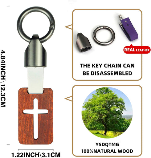 Handmade Stainless Steel Wooden Keychain | Backpack Car Pet Accessories | Cross Pendant Christian Gift for Good Luck...