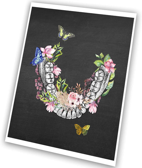 GnosisCollageArt Dental Art Human Teeth Anatomy Flower Butterflies Set of 2 Unframed Prints...