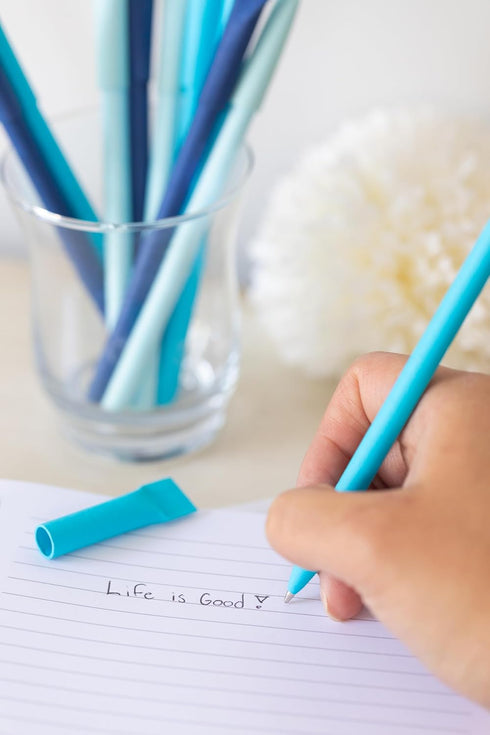 eco-friendly pen - crafted from 100% recycled paper, plastic-free, black Ink, pack of 10, Blue Lagoon set...