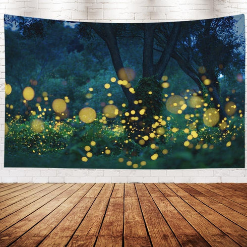 EMMTEEY Fantasy Tapestry Lampyridae Night Trees Lightning Bugs Fireflies Wall Tapestry Wall 80X60 Tapestry Present for Friends Families...