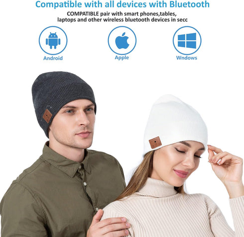 beanie MUSICBEE Bluetooth V5.2 Wireless Knit Winter Cap, 24 Hour Play time, Built-in Microphone and HD Stereo Speakers, Wool Lined for Outdoor Hom...