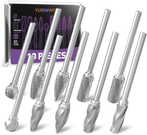 Carving Bits Carbide Burr Set Compatible With Rotary Tool, 10Pcs Grinding Bits for Die Grinders Accessories with 1/8" Shank, Rasp Bits Accessories...