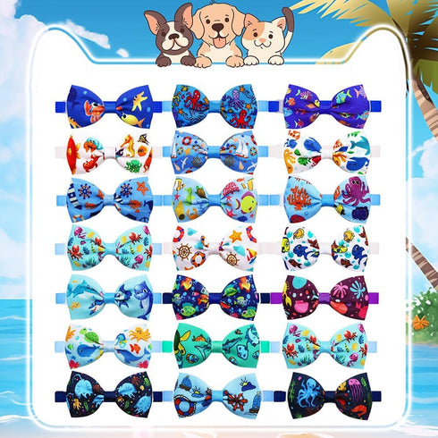 20pcs Ocean-Themed Dog Bow Ties for Small Medium Dogs, Adjustable Pet Bowtie Collar Charms,Sea Pattern Necktie for Pet Grooming (20pcs bowtie)...