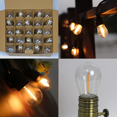 25 Pack Shatterproof & Waterproof S14 Replacement LED Light Bulbs 1W Equivalent to 10W, White Warm 2200K, Outdoor String Lights, Vintage LED Bulb,...