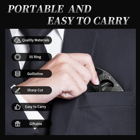 CIGARLOONG Cigar Cutter Black Engraved Stainless Steel Double Blades Cigar Guillotine...