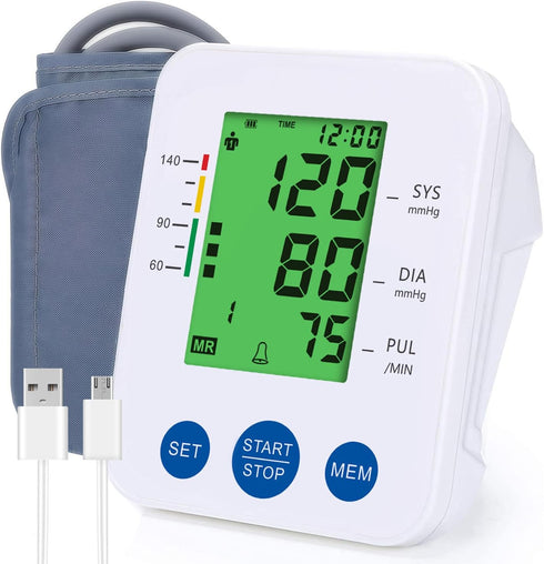 Blood Pressure Monitor Accurate Automatic Upper Arm High Blood Pressure Monitors Portable LCD Screen Powered by Battery with Adjustable Cuff and S...
