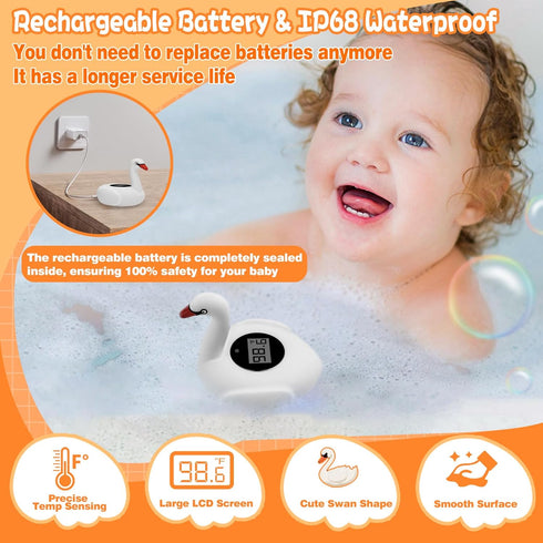 Baby Bath Thermometer with Colorful Lights, Rechargeable Bath Thermometer Baby Safety, Swan Baby Bath Temperature Toy, BPA-Free Baby Bathtub Water...