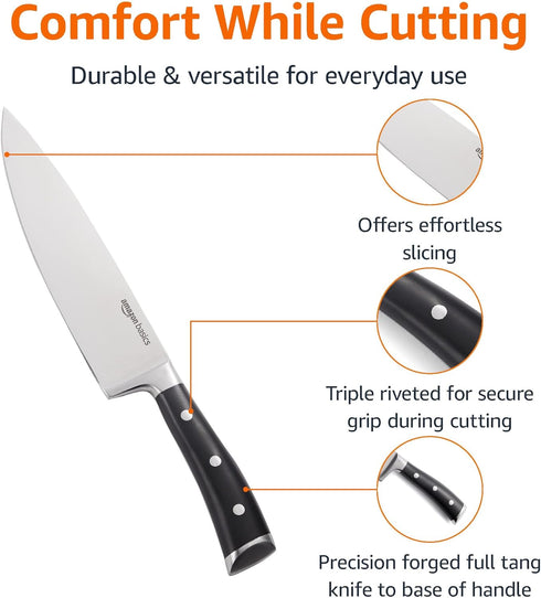 Amazon Basics Classic 8-inch Chef’s Knife with Three Rivets, Silver...