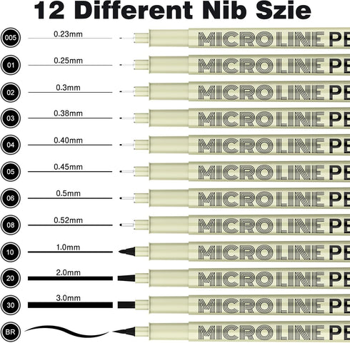 KERIFI Micro-Pen Fineliner Ink Pens, 12 Pack Black Micro Fine Point Drawing Pens Waterproof Archival Ink Multiliner Pens for Artist Illustration, ...